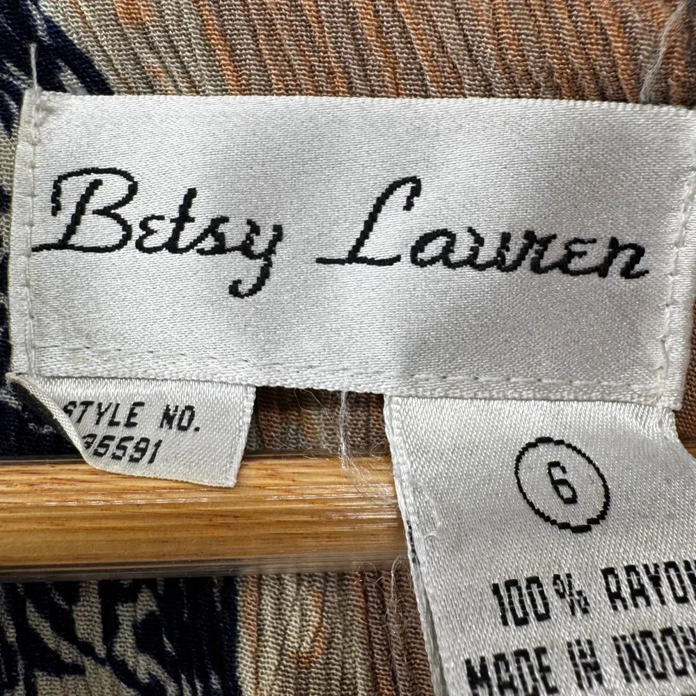 Betsy Lauren Vintage‎ Maxi Dress Womens 6 Boho Layered Lace Up Rayon Neutrals